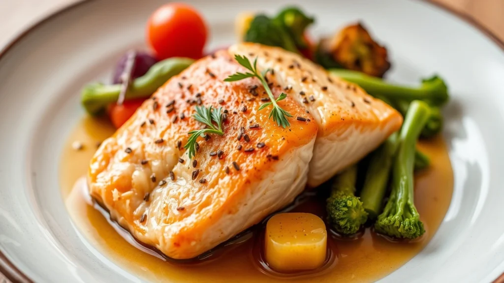 Salmon plated with vegetables,