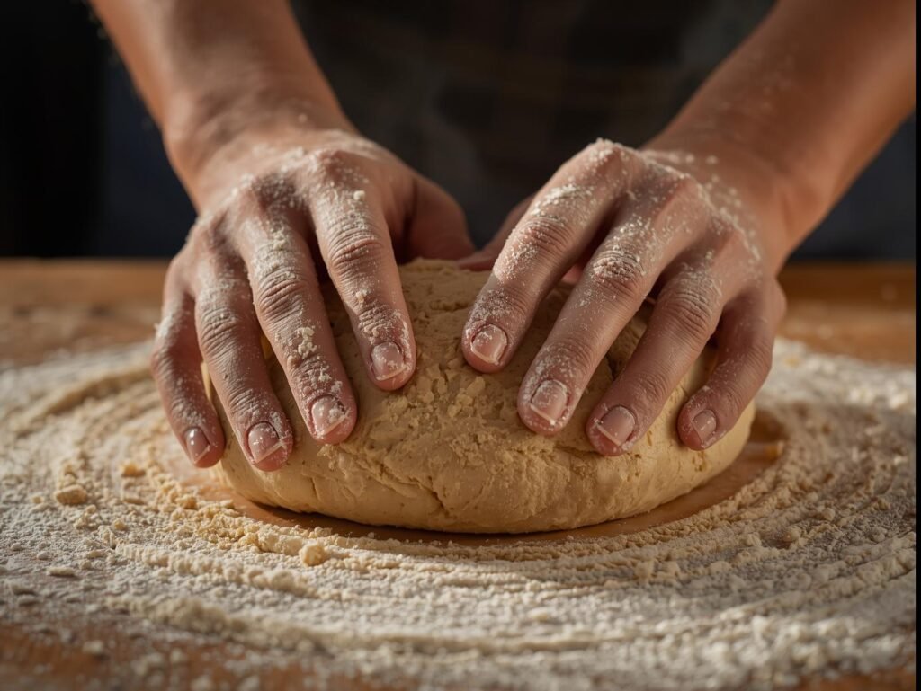 Kneading Homemade Pizza Dough